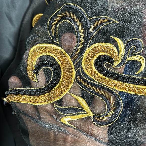 Blue Vintage Beaded Embroidered Skirt Suit Set size 18 Black and gold vintage - Picture 12 of 17